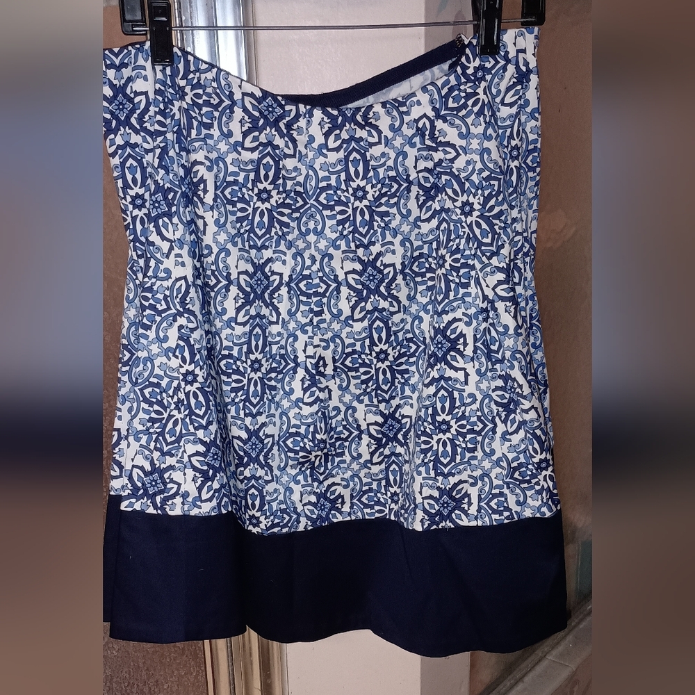 Milly White and Blue A-Line Knee-Length Skirt Large